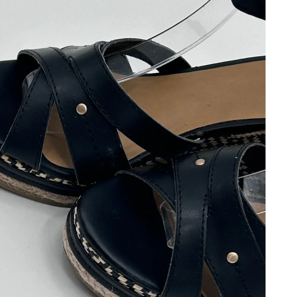 G.H. Bass Reece Ankle Strap Platform Wedge Espadrille Coastal Chic Euro Summer